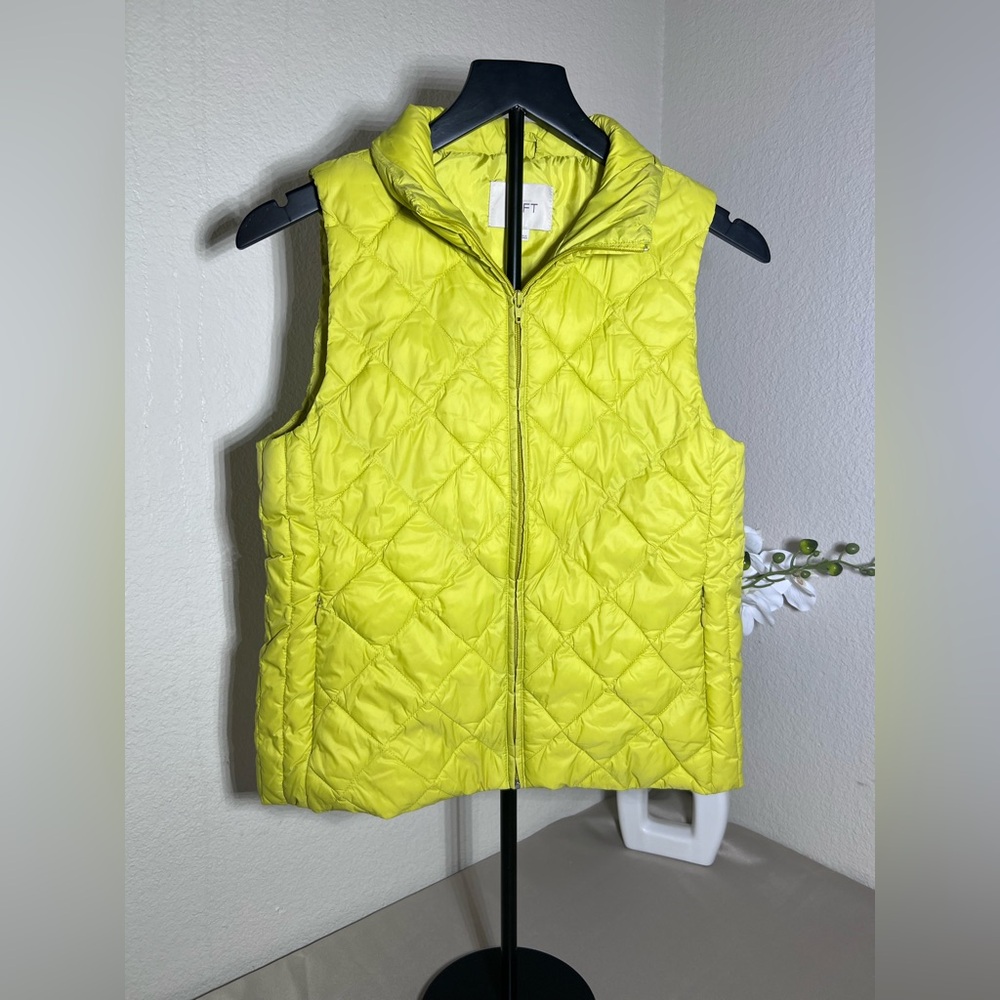LOFT Neon Yellow Quilted Vest XS Lightweight Zip Puffer Jacket